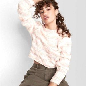 Wild Fable Sweater Spacedye Cropped Balloon Sleeve Ribbed Knit NEW